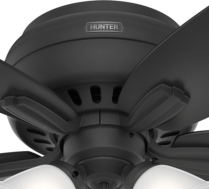Hunter 42 inch Indoor Ceiling Fan with LED Lights - Black Ceiling Fan with Pull Chain, For Bedroom or Living Room, Low Profile Flush Mount, No Remote, 5 Blades - Newsome 52393, Matte Black