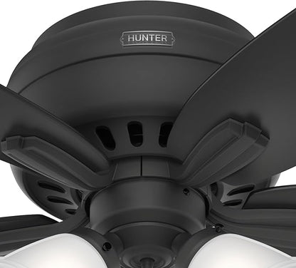 Hunter 42 inch Indoor Ceiling Fan with LED Lights - Black Ceiling Fan with Pull Chain, For Bedroom or Living Room, Low Profile Flush Mount, No Remote, 5 Blades - Newsome 52393, Matte Black