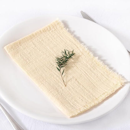 MLMC 10 Pack Beige Cream Cloth Napkins with Fringe Boho Linen Napkins Washable Reusable Rustic Dinner Table Decor 17"×17" for Wedding Party Bridal Baby Shower Home Decor