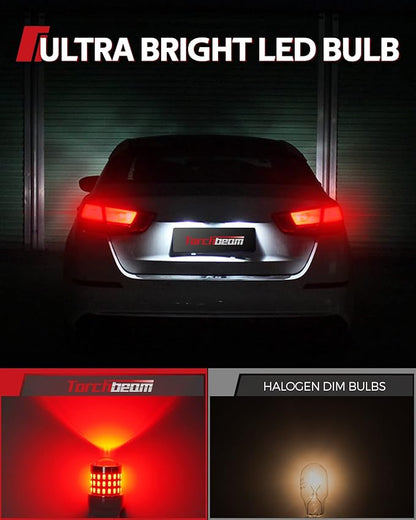 Torchbeam 3157 Red LED Tail Lights, Super Bright 3156 3056 3057 4157 4057 3457 Brake LED Bulbs, 3000 Lumens Brake Tail Parking Stop Lights Bulbs, Pack of 2