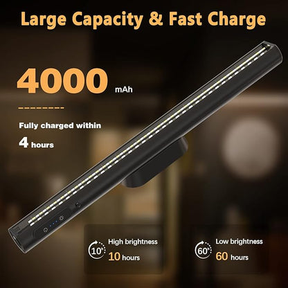 Hapfish Battery Powered Operated Wall Strip Lights, Rechargeable Magnetic LED Light Bar with Remote, Dimmable Desk Lamp, Under Cabinet Lighting Wireless for Mirror Closet Picture Room Kitchen - Black