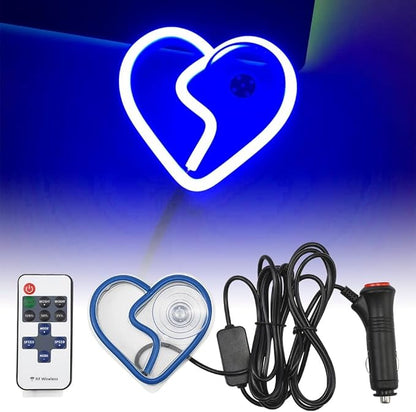 XhuangTech Car LED Signs Neon Ambient Light, Triangle or Back Window Sign Lights, Interior Atmosphere Lamp for Car Decor (Blue Heart Shaped)