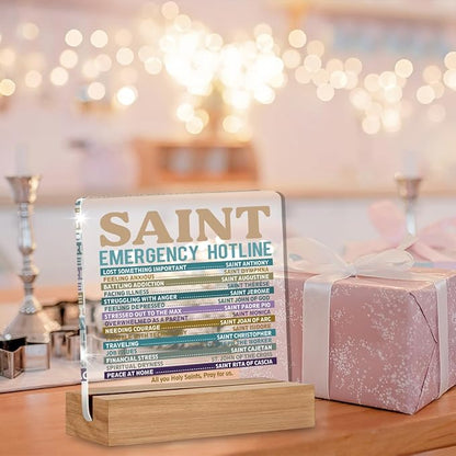 Catholic Gifts for Women Men, Christian Religious Gifts for Women Men Chaplain Coworker Friend Bestie Sister, Saint Emergency Hotline Sign, Saint Prayer Gift Acrylic Plaque Home Office Desk Decor
