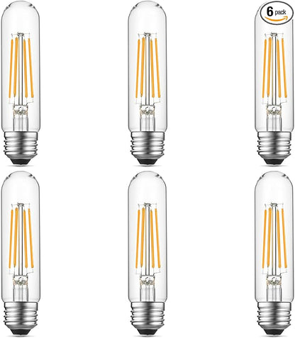 Gozelux Dimmable E26 Edison Bulb, AC120V Warm White 2700K Light Bulbs, 6W, Equivalent 60W, 750LM, 5 Inch Long Tubular T10 LED Bulbs for Rustic Pendant, Chandeliers, Wall Sconces, Vanity, Pack of 6