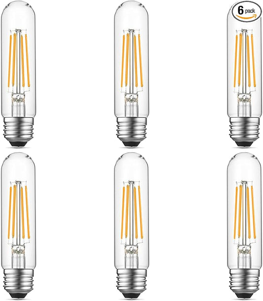 Gozelux Dimmable E26 Edison Bulb, AC120V Warm White 2700K Light Bulbs, 6W, Equivalent 60W, 750LM, 5 Inch Long Tubular T10 LED Bulbs for Rustic Pendant, Chandeliers, Wall Sconces, Vanity, Pack of 6