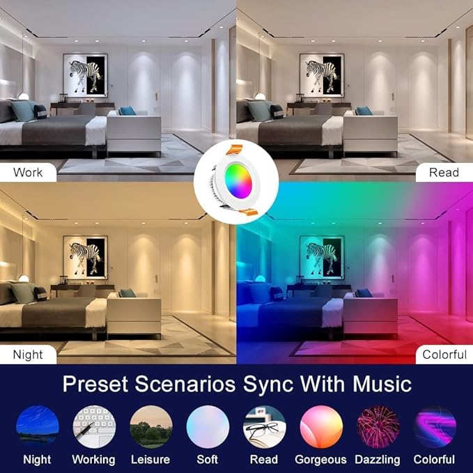 inShareplus 2 Inch Smart Recessed Lighting, WiFi LED Downlight 5W 120V, Dimmable RGBCW 2700-6500K Color Changing, Compatible with Alexa/Google, Ceiling Lights with LED Driver, 10 Pack