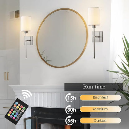 KARTOOSH Battery Operated Wall Sconce Set of Two, Wireless Rechargeable Wall Light with Remote Control, Dimmable, 4 Color Temperatures, RGB, Timer, for Living Room,Bedroom,Entryway, Nickel, 20.6 Inch