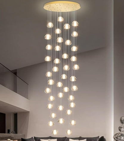 236'' Long Large Crystal Chandeliers LED Chandeliers for High Ceiling Handing Light Fixture for Entrance Hallway Foyer Staircase Lobby Gold