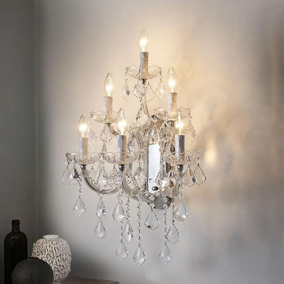 Large Modern Crystal Wall Lamp - 6 Lights Maria Theresa Wall Chandelier Light Fixtures, Chrome Wall Mounted Sconce for Hotel, Living Room, Hall, Lobby