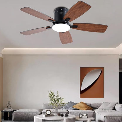 Ayaoty Ceiling Fans with Lights, 42 inch Low Profile Ceiling Fan with Light and Remote Control, Flush Mount, LED Dimmable DC Reversible Modern Ceiling Fan for Bedroom