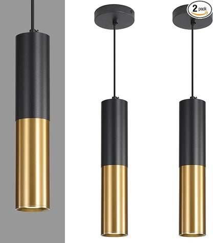 2 Pack Modern Black and Gold LED Pendant Lights, Minimalist Linear Hanging Light, 3 Color 2700K/4500K/6500K, Ceiling Mount Pendant Lamp for Kitchen Island, Dining Room, Bedroom, Bar, Cafe