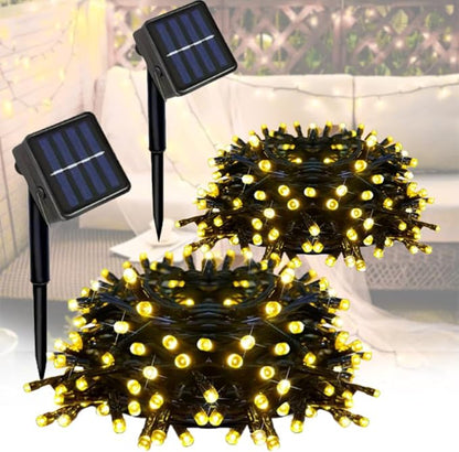 2 Pack Solar String Lights Outdoor, Total 100 LED Each 20Ft with 8 Lighting Modes for Yard, Fence,Balcony, Party,Christmas Tree Decorations (Warm White Light)