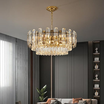 Gold Crystal Chandelier 23.6" Modern Crystal Pendant Light 3-Tier12-Light Ceiling Pendant Light Fixture for Dinning Room Living Room Foyer
