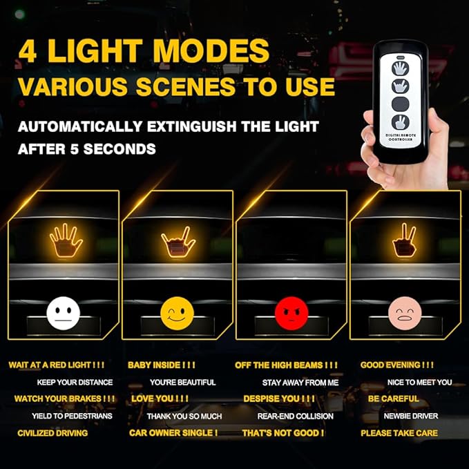 LED Gesture Light Comical Car Finger Light with Remote Ideal Gifted Car Accessories Funny Back Window Sign Car Gadget & Road Rage Sign Give The Love & Wave & Yead to Drivers-Amber