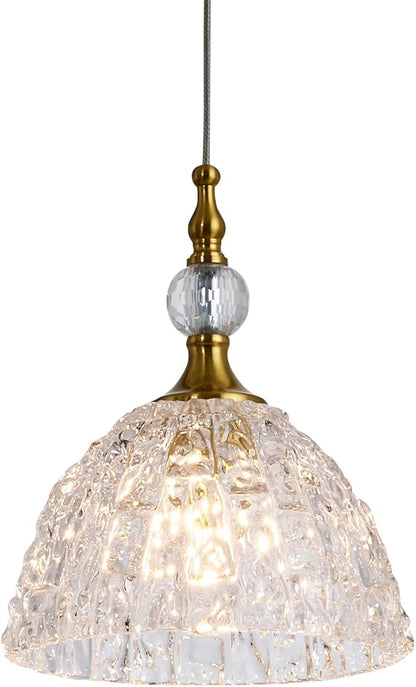 Modern Bronze Glass Pendant Light 7.68 in Dome Light Fixture with Clear K9 Crystal Ball Adjustable Height Vintage Mini Hanging Lights for Kitchen Island Bedroom Dining Room Living Room