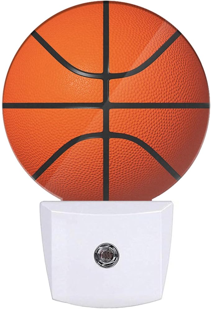 EKOBLA Basketball Night Light for Kids, Black & Orange Sports Design Night Light Plug in with Dusk to Dawn Sensor, Soft Warm Energy Saving Nightlight for Boys Room Men Cave