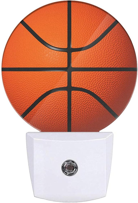 EKOBLA Basketball Night Light for Kids, Black & Orange Sports Design Night Light Plug in with Dusk to Dawn Sensor, Soft Warm Energy Saving Nightlight for Boys Room Men Cave