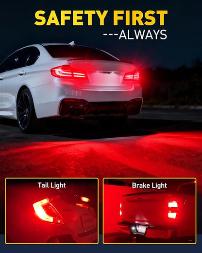 AUXITO Latest 1156 LED Bulbs Red Brake Lights Tail Lights, 700% Brighter 7506 BA15S P21W 1141 1003 LED Bulbs with Projector for Stop Third Brake Backup Reverse Tail Turn Signal Marker Light, Pack of 2