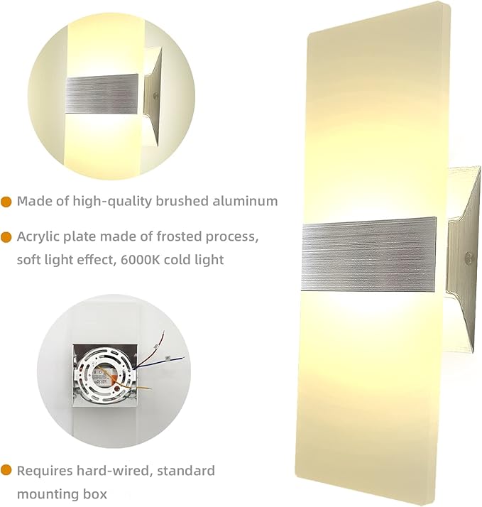 KICAAO Modern Wall Sconces, Led Wall Light 10w, Wall Sconce Up Downlight, Hardwired Acrylic Wall Light Lighting, Suitable for Living Room Corridor Bedside (Warm White 2700K 4Pack)