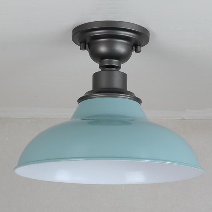SAMTEEN Farmhouse Semi Flush Mount Ceiling Light 12-Inch Aqua Blue Flush Mount Barn Light Industrial Barn Ceiling Light Fixture for Hallway Loft Laundry Room, 2 Pack