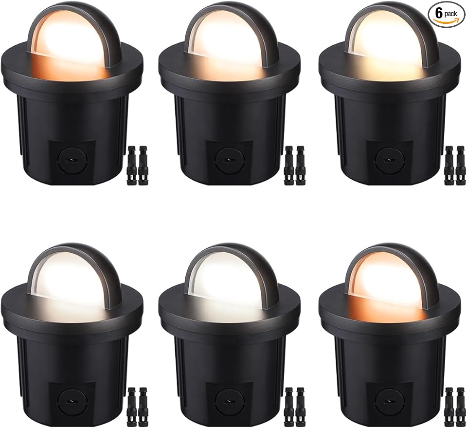 LEONLITE 5W 5CCT Low Voltage In-ground Well Lights, LED Landscape In Ground Lights, 1800K/2700K/3000K/4000K/5000K Adjustable, 12-24V AC/DC, CRI90, ETL Listed, IP67 Waterproof, Aluminum, Pack of 6