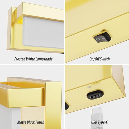 Battery Wall Sconce Gold Wall Light with On/Off Switch 8 inch LED Wall Lamp Acrylic Lampshade 3CCT Sconce Wall Lighting