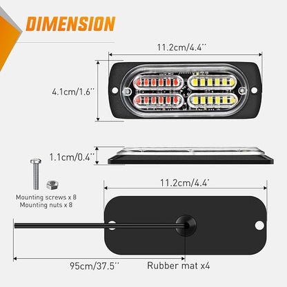Nilight 4PCS 24LED Emergency Strobe lights 12V 24V Red White Surface Mount Grille Hazard Safety Warning Light Sync Feature Side Flashing Marker Flash for Car Truck Campers