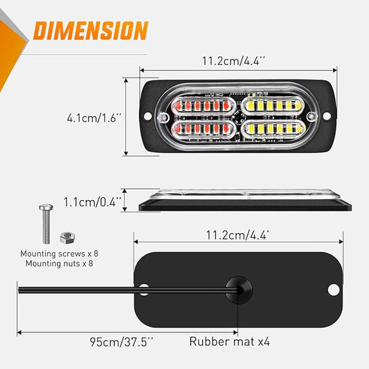 Nilight 4PCS 24LED Emergency Strobe lights 12V 24V Red White Surface Mount Grille Hazard Safety Warning Light Sync Feature Side Flashing Marker Flash for Car Truck Campers