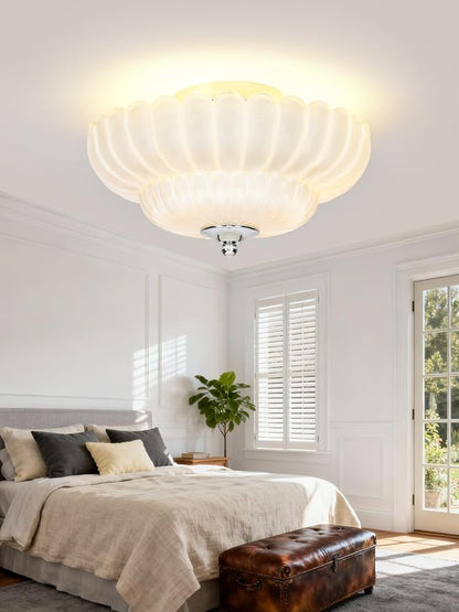 Modern White Ceiling Light Fixture, 12" White Glass Flush Mount Chandeliers, Semi Flush Mount Ceiling Light Fixture Suitable for Living Room Hallway Kitchen Bedroom