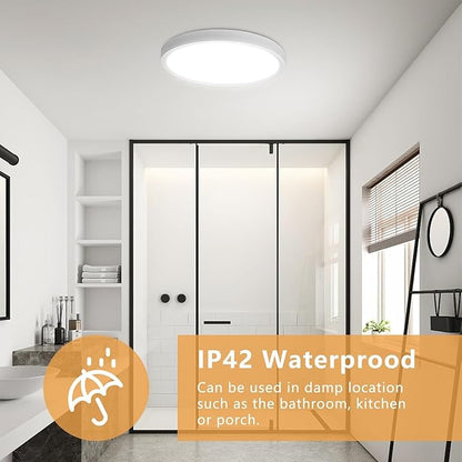 12PK 12 Inch LED Flush Mount Super Slim Ceiling Light, 24W, 2520LM, 3000K/4000K/6000K CCT Selectable, Close to Ceiling Round Flat Panel Light for Hallway, Bedroom, Kitchen