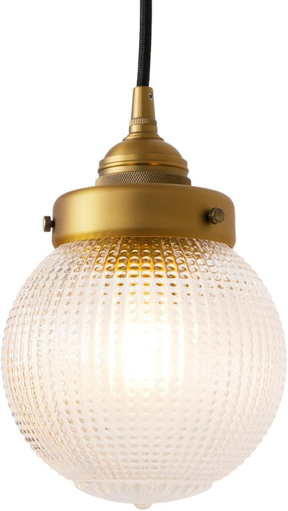 Vintage Ceiling Pendant Light with Clear Ribbed Glass Lampshade, Farmhouse Kitchen Island Hanging Light Fixture for Dining Room Hallway Entryway