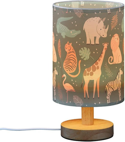 Bedside Table Lamp Cute Animals Funny Crocodile Zebra Iraffe Lion Tiger Flamingo Hippopotamus Nightstand Lamp with Wood Desk Lamps for Bedroom Living Room Nursery Office Home Decor