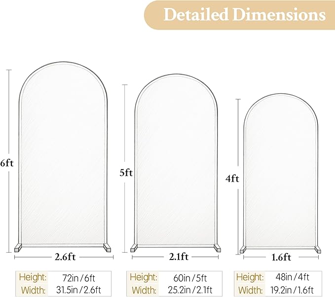 Set of 3 Arch Backdrop Covers(6ft, 5ft, 4ft) - Premium Stretchy Spandex Backdrop Arch Stand Cover for Baby Shower,Wedding,Party Decor Chiara Cover with Double-Sided Design(Cream Nude Champagne)