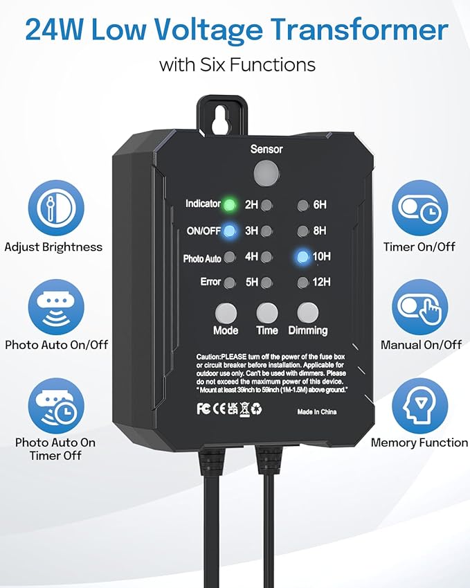 HIBOITEC Low Voltage Landscape Lighting with Transformer Photocell Sensor and Timer Spotlights Kit 56FT ETL Approved Wire 2700K 6 Packs
