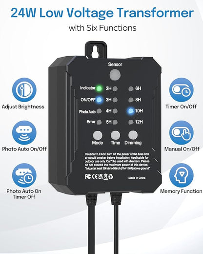 HIBOITEC Low Voltage Landscape Lighting with Transformer Photocell Sensor and Timer Spotlights Kit 56FT ETL Approved Wire 2700K 6 Packs