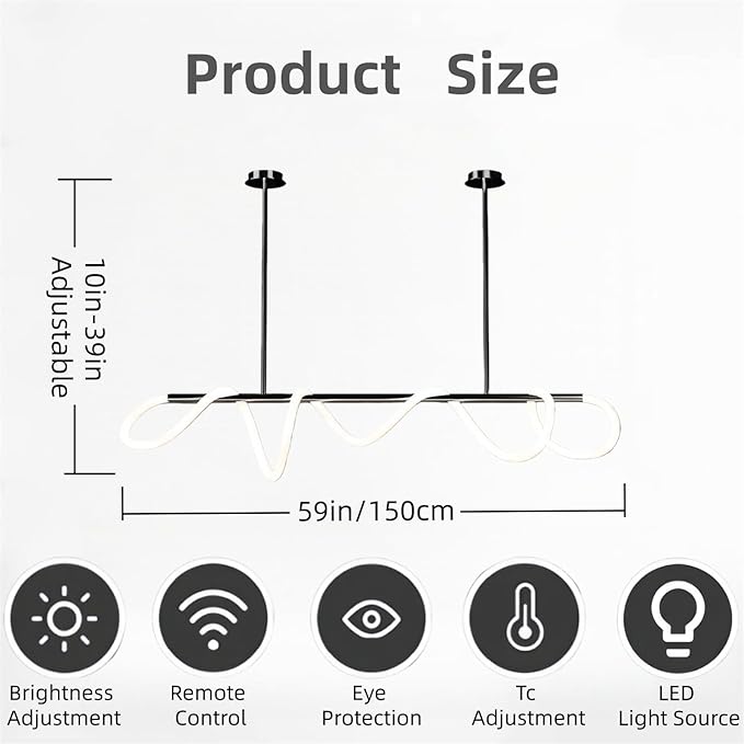 Modern LED Linear Pendant Light, DIY 59 inch Black Chandelier, with Remote Height Adjustable Ceiling Hanging Dining Room Light Fixture, Kitchen Island Lighting, Restaurant Long Hose Lamp