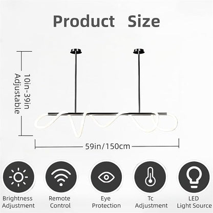 Modern LED Linear Pendant Light, DIY 59 inch Black Chandelier, with Remote Height Adjustable Ceiling Hanging Dining Room Light Fixture, Kitchen Island Lighting, Restaurant Long Hose Lamp