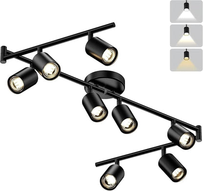 LED 8 Light Track Lighting Kit, 3 Color Adjustable Ceiling Spot Lighting Includes 8 x GU10 Bulb, Modern Track Light Fixture with Rotatable Heads for Kitchen, Living Room, Bedroom
