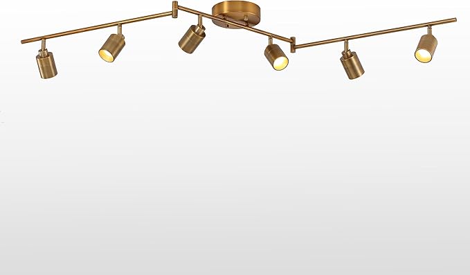 Shura Brushed Brass 6-Light Swivel Track Light with Rotatable Heads & Adjustable Arms, Integrated LED Bulbs, 5 ft. Ceiling Track Lighting Kit, 3000K, 3000 Lumens