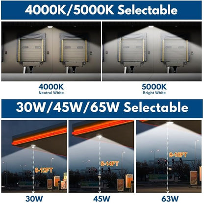 Konlite 63W/45W/30W LED Canopy Light - Selectable - 5000K/4000K - 9,360LM - Dimmable - 120-277V - 250W Equal, Residential & Commercial Indoor & Outdoor Light Fixture, UL, Dark Bronze - 6 Pack