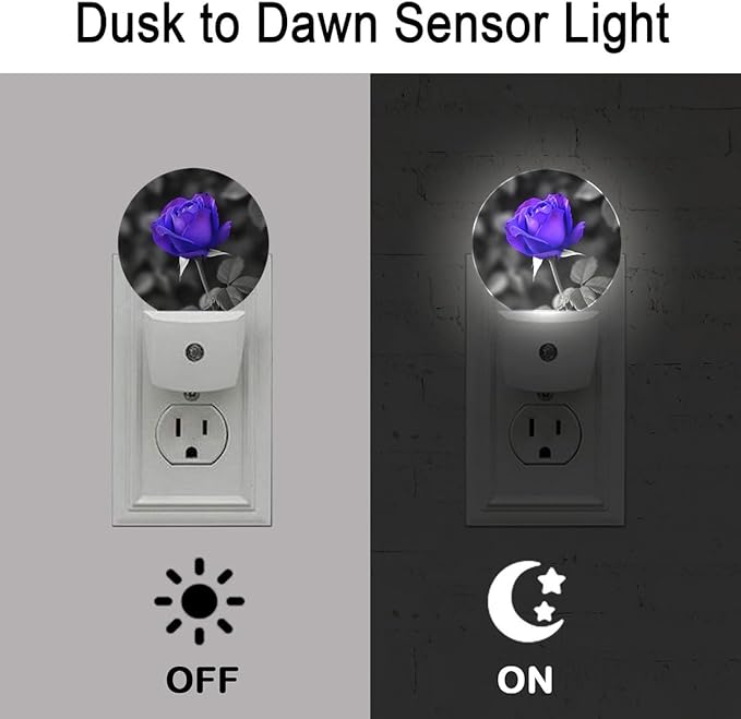 Purple Rose Flower Violet Night Light Auto Sensor Led Dusk to Dawn Lamp Home Decor for Men Women