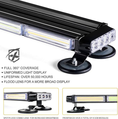 Xprite 26" COB LED Strobe Rooftop Flashing Light Bar, Double Side Hazard Warning Beacon Lights w/Magnetic Mount for Emergency Vehicles Construction Cars Trucks Traffic Security White Green