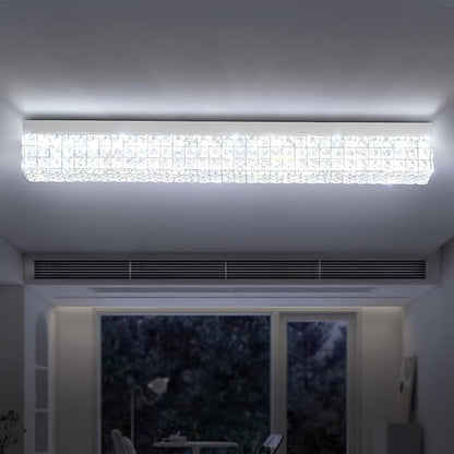 ykolupty L 40" Modern Rectangle Chandelier Silver Rectangular Flush Mount Chandelier Crystal Ceiling Light Fixture for Dining Living Room Kitchen Island