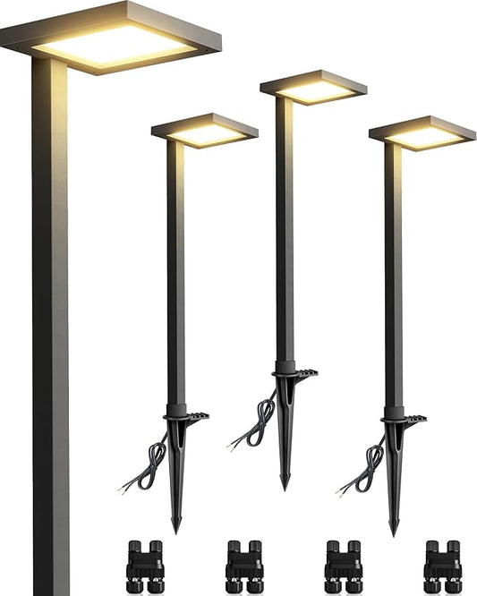 SUNVIE 4-Pack Low Voltage Landscape Lights 5W LED Pathway Lights with Connectors IP65 Waterproof Outdoor Landscape Path Lights Low Voltage for Yard Garden Walkway, 12V-24V AC/DC, 3000K Warm White