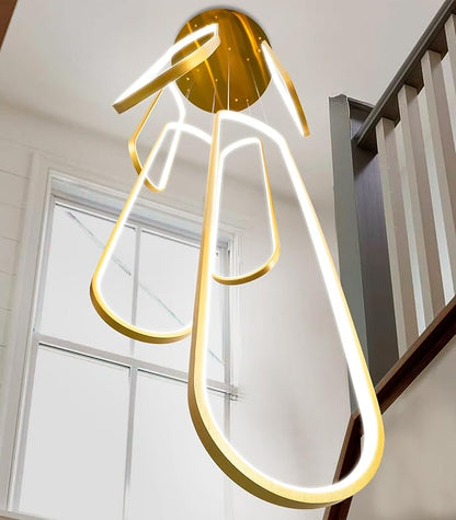 Modern Large Chandelier for Foyer LED Dimmable Black Chandeliers 6 Rings High Ceiling Chandelier for Staircase Living Room Villa