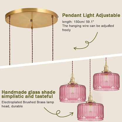 Gold Cluster Chandelier Globe Glass Ceiling Pendant Lights Pink Hanging Pendant Light Brushed Brass Dining Room Chandeliers Mid Century Modern Hanging Light Kitchen Adjustable Cord