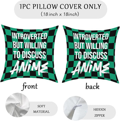 Anime Decor, Introverted But Willing to Discuss Anime Room Decorative Throw Pillow Covers, Girls Anime Gifts Anime Lovers for Home Living Room Girl Women Bedroom Decoration Gifts Black