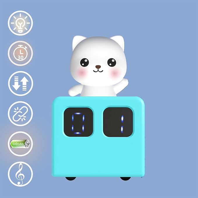 Colorful Life Interactive Train Night Light – Sensor Engine with Musical Animal Cars, Magnetic Connection, Rechargeable, Warm & White LED, Cute Cat Design (White Cat, Eight Tone Model)