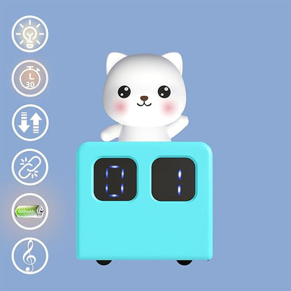 Colorful Life Interactive Train Night Light – Sensor Engine with Musical Animal Cars, Magnetic Connection, Rechargeable, Warm & White LED, Cute Cat Design (White Cat, Eight Tone Model)