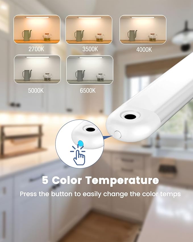 MYPLUS Under Cabinet Lights with Hand Wave Sensor, 5 Color Temps and Dimmable Plug in Light Strip for Indoor,Kitchen,Cabinet,Counter（2-Pack）